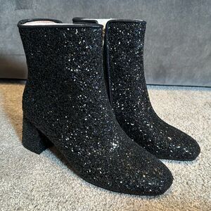 Women’s Black Glitter Covered Chunky Heeled Sparkly Boots Size 9.5 NEW